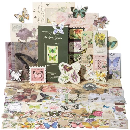 YagCu Butterfly Scrapbook Kit, Vintage Junk Journal Supplies | Scrapbooking and Journaling Materials for Adults, Planner Stickers DIY Arts Craft - color: Butterfly