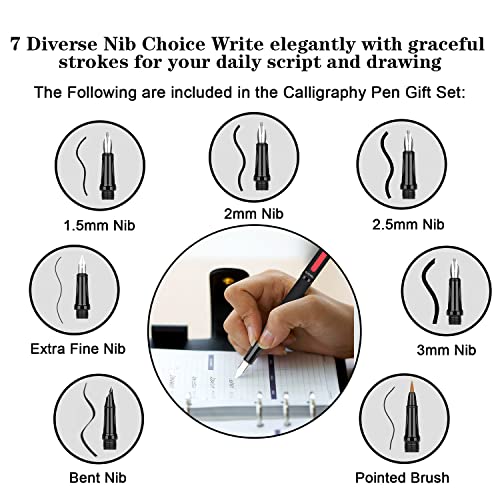 Calligraphy Pens Set 64pcs - Calligraphy Fountain Pen Set with 3 Fountain Pens, 7 Varied Nibs, 54 Ink Cartridges(10 Colors) - Writing, Drawing and Calligraphy Practice for beginner GC-F354