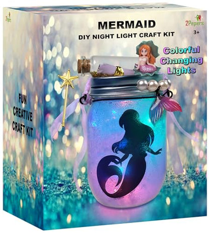 Make Your Own Mermaid Toy Night Light Lantern Jar Arts & Crafts For Girls, DIY Mermaid Gifts For Girls Ages 4 5 6-8 8-10 8-12 & Teens. Best Little Mermaid Craft Kit Projects & Kids Birthday Present - color: Turquoise- Mermaid