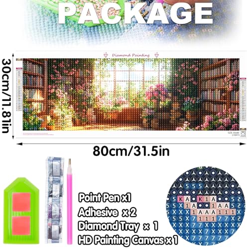 Bimkole Large Diamond Art Kits for Adults Library, Full Drill 5D DIY Rhinestone Embroidery Set Paint with Diamonds Art Flower by Number Kits Cross Stitch Home Wall Craft Decoration 31.5x11.81 Inch - color: Library flower