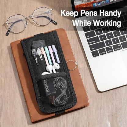 MoKo Elastic Pen Holder for Notebook with Zipper Pocket, Black - color: Black