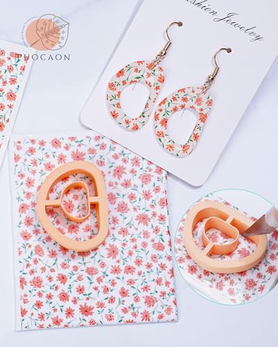 Puocaon Flower Clay Transfer Paper - Pink Green Transfer Sheets for Polymer Clay Earrings Jewlery Flower Design - color: green pink flower