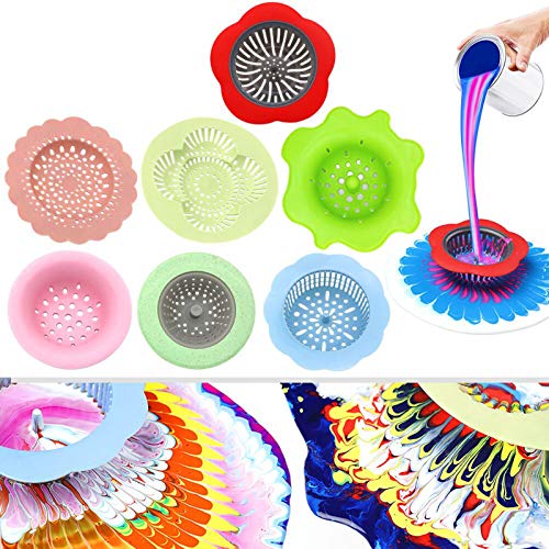 5P Acrylic Pouring Strainers Fluid Art Tools DIY Abstract Pour Painting | Silicone & Plastic Strainers With Unique Hole Patterns. Easy To Clean, Reusable for Acrylic Pouring And Flow Painting.