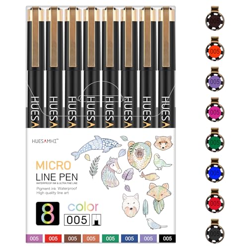 005 Micro Pen,8 Colors Waterproof Ink,FineLiner Pens for Art Illustration,Sketching, Anime, Bullet journal,and Technical Drawing - color: 05（8black）