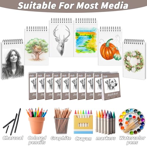 10 Pack 600 Sheets Heavyweight Sketchbook 5.5" x 8.5" 200GSM Very Thick Mixed Media Art Drawing Paper Bulk Top Spiral Bound Sketch Pad Marker Paper Hardcover Acid Free for Artist Beginner Art Supplies - size: 5.5 x 8.5"-600 Sheet-6 Pcs