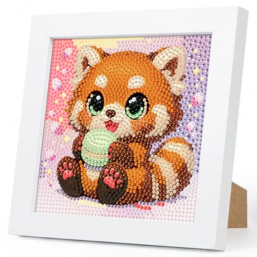 Red Panda Diamond Art Kits for Kids Ages 4-8-12 with Wooden Frame 7x7 Inch | DIY Animal Diamond Art Painting Kit for Girls Boys, 5D Gem Art Kit for Beginners, Birthday Gift, Relaxing Hobby, Home Decor - color: HMKDPUS-26502