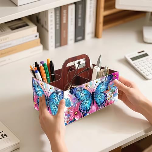 LSQFS Butterfly 5-Grid Wooden Diamond Painting Storage Box with Handle - color: Butterfly 2