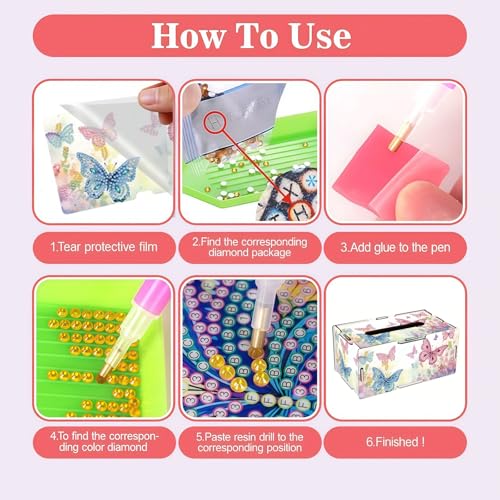 LSQFS DIY Diamond Art Tissue Box Kit,Diamond Painting Kit for Adults - color: Butterfly