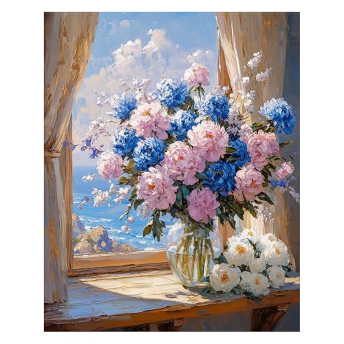AUKELHJ Paint by Numbers Kit for Adults Beginner, Vase Flowers, 16X20 Inch - color: 17-Flowers