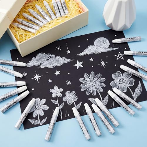 96 Pcs White Soft Oil Pastels Bulk Artists White Oil Crayons Single Color Hexagonal Creamy Pastel for Artists Beginners Painting Drawing Relaxing Blending Graffiti Gallery - color: White