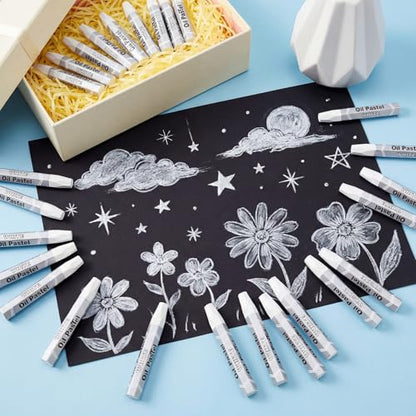 96 Pcs White Soft Oil Pastels Bulk Artists White Oil Crayons Single Color Hexagonal Creamy Pastel for Artists Beginners Painting Drawing Relaxing Blending Graffiti Gallery - color: White