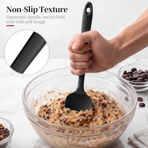 600ºF Heat Resistant Silicone Spatula Spoonula Set of 2, Black | High Heat Food Safe Kitchen Use Scraper for Cooking Baking Mixing Scraping Stirring Cake Nonstick Cookware Pan Bowl - color: Black, size: Large/Spoon Spatula - 2pcs