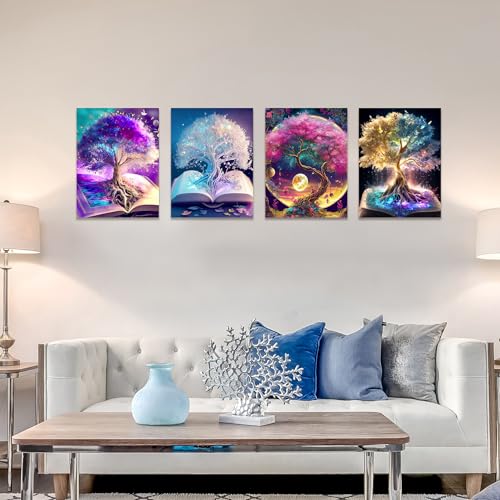 Muzagroo Art Diamond Painting Kits for Adults, DIY 5D Diamond Art Kits for Beginners, Tree of Life Canvas Arts and Crafts for Living Room, Kids Room 4 PCS Wall Art - color: 10-Life Tree