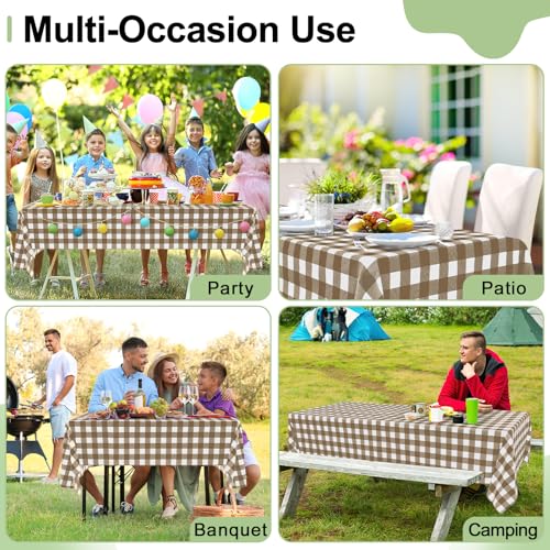 misaya 4 Packs 54 x 78 Inch Buffalo Disposable Table Cloth, Waterproof Plastic Tablecloth, Rectangle Brown and White Checkered Table Covers for Picnic, Birthday, Party - color: Brown and White, size: 54" X 78"