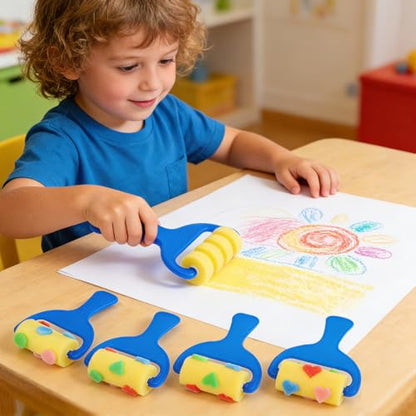 Garneck 8Pcs Sponge Painting Rollers for Kids: Paint Brushes Foam Stampers for Art Graffiti Washable Finger Painting Tools for Toddlers DIY Creative Art Supplies for Classroom Early Education Draw