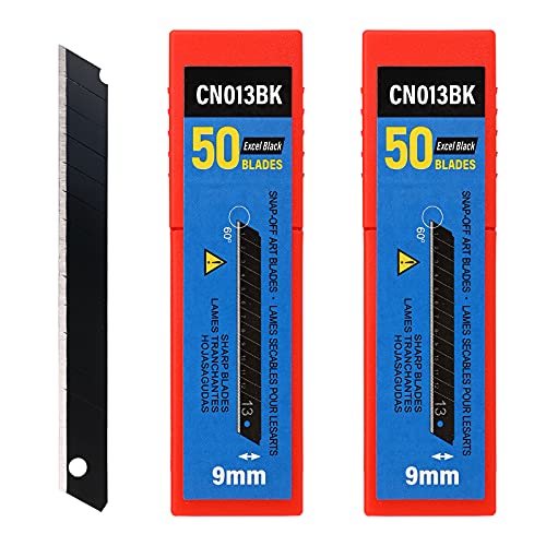 FOSHIO 100PCS 60 Degree Carbon Steel Snap Off Blades 9mm for Box Cutters Utility Knife Universal Art Knife Replacement Black Blades - color: Red - 60 Degree Blades