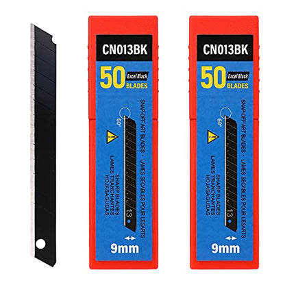 FOSHIO 100PCS 60 Degree Carbon Steel Snap Off Blades 9mm for Box Cutters Utility Knife Universal Art Knife Replacement Black Blades - color: Red - 60 Degree Blades