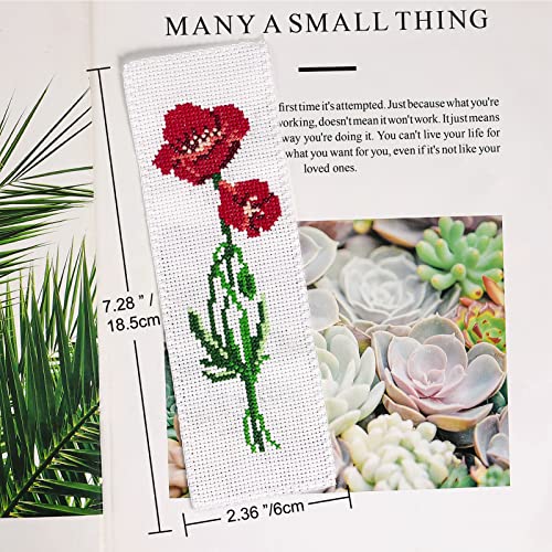 Caydo 3 Pieces Cross Stitch Bookmarks, DIY Stamped Embroidery Bookmark Kit | Cross Stitch Bookmarks for Beginner Flower Patterns 14 Count Crossstitch Projects for Book Lovers