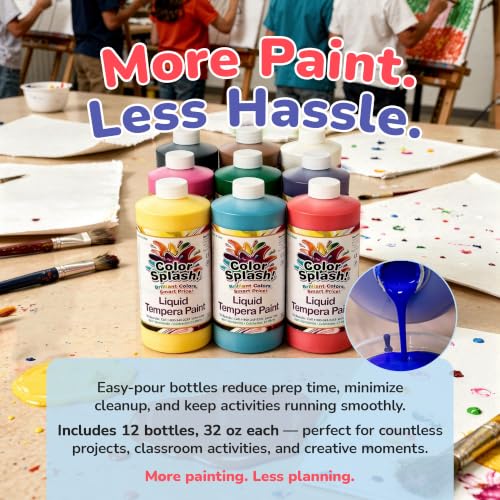 Color Splash S&S Worldwide Liquid Tempera Bulk Paint, 32-oz Easy-Pour - size: 32 Fl Oz (Pack of 12)
