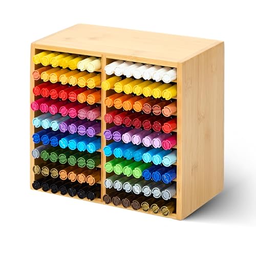 MEEDEN Bamboo Marker Holder Organizer: Holds 126 Pens with 18 Compartments- Art Supply Storage & Holder for Alcohol Markers，Pens，Pencils - style: Holds 126 Markers