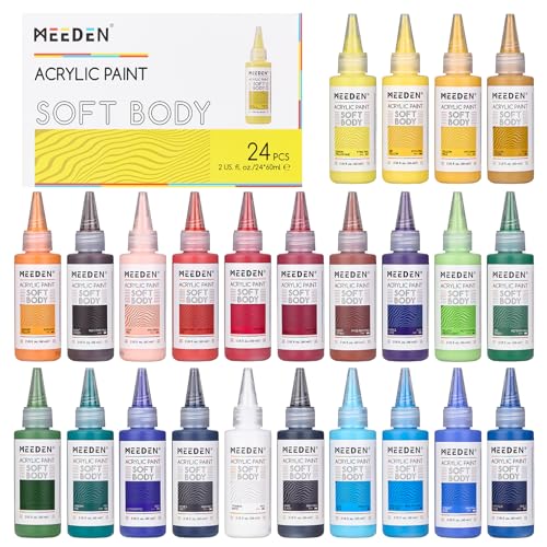 MEEDEN Soft Body Acrylic Paints Set: Matte Finish 24 Colors x 60ml/2oz | Fluid Acrylic Paints for Art Painting on Canvas Wood & Glass for Students Adults Artists - color: 24 Colors Set
