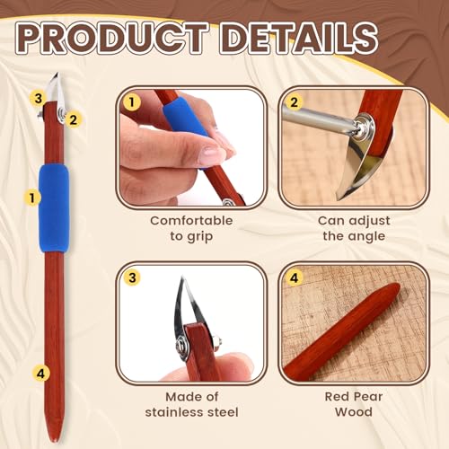 Lanties Pottery Carving Tools Set Include 5 Stainless Steel Blades & Red Pear Wood Handle, Sculpture Scraper Craft Modelling Tools for Clay, Ceramic Sculpting, Graffito, Relief Art (V-tip) - style: V-tip