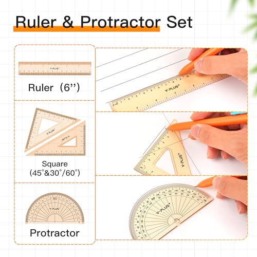YPLUS Geometry Set, Protractor and Compass Set for Students, 11Pcs (Pack of 2) - size: 1 Count (Pack of 22)