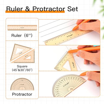 YPLUS Geometry Set, Protractor and Compass Set for Students, 11Pcs (Pack of 2) - size: 1 Count (Pack of 22)