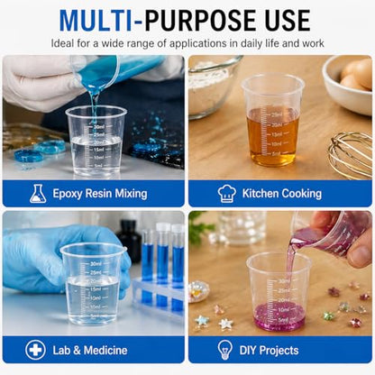 20pcs 1.02oz/30ml Liquid Medicine Cups, Plastic Measuring Cups, Clear Graduated Mixing Cups with Scale, Transparent Epoxy Resin Mixing Cups for Cooking, Medicine & DIY
