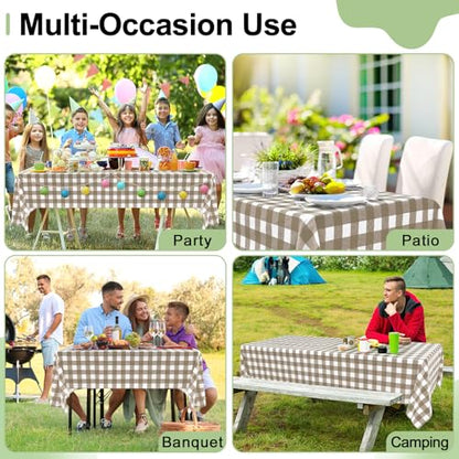 4 Packs Buffalo Disposable Table Cloth, 54 x 72 Inch Waterproof Plastic Tablecloth, Rectangle Khaki and White Checkered Table Covers for Picnic, Birthday, Party, Back to School - color: Khaki and White, size: 54" x 72" - 4 Pack