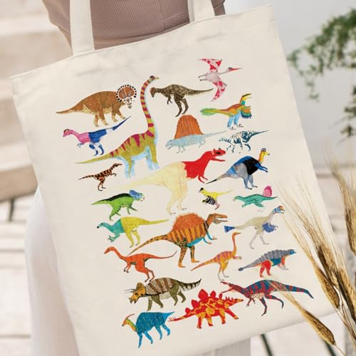 Canvas Aesthetic Tote Bag for Women with Inner Pocket Totes Shoulder Book Bag Shopping Reusable Grocery Bags - color: Dinosaurs Tote Bag