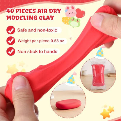 VioraWhite 40 Pcs 21 oz Air Dry Clay Bulk Modeling Clay,Red | Ultra Lightweight Foam Modeling Clay for Kids Adults, DIY Crafts Party Arts, School Project Gifts Supplies - color: Red