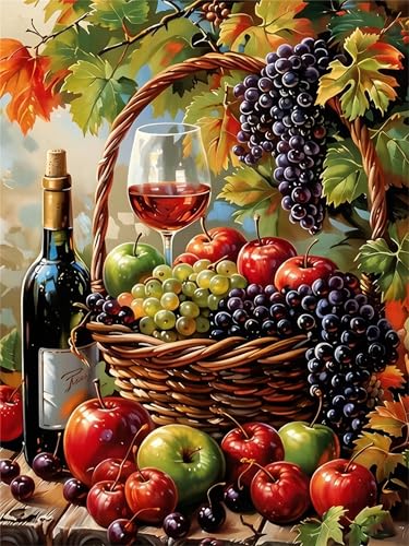 Jiqinsiye Adults Paint by Number Kits,Fruit Basket Painting by Number Kits on Canvas,Large Color by Numbers Adult Watercolor Gifts for Friends Wall Decor - color: Fruit basket