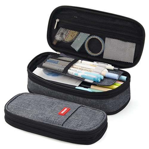 EASTHILL Big Capacity Pencil Pen Case Office College School Large Storage High Capacity Bag Pouch Holder Box Organizer (Deep Gray) - color: Black
