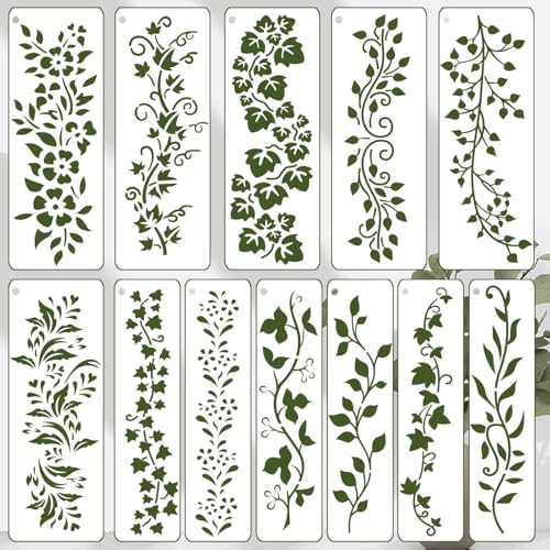 12 Pack Leaf Vine Stencils, DIY Crafts Drawing Templates, Stencils Reusable for Painting on Wood, Wall, Fabric, Canvas, Furniture, Home Decor (Vine) - style: VINE-12inches