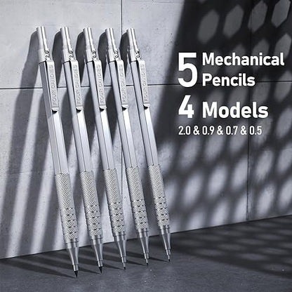 Four Candies Mechanical Pencil Set with Cute Pencil Case + Mechanical Pencil Set Silver
