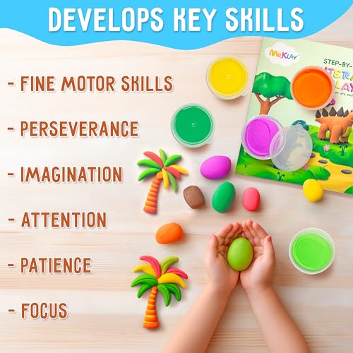 Air Dry Clay for Kids – Clay Dinosaur Kit with 20 Jars Tools Guide & Dino Park Play Board – DIY Arts and Crafts Modeling Kit for Kids Ages 4-8