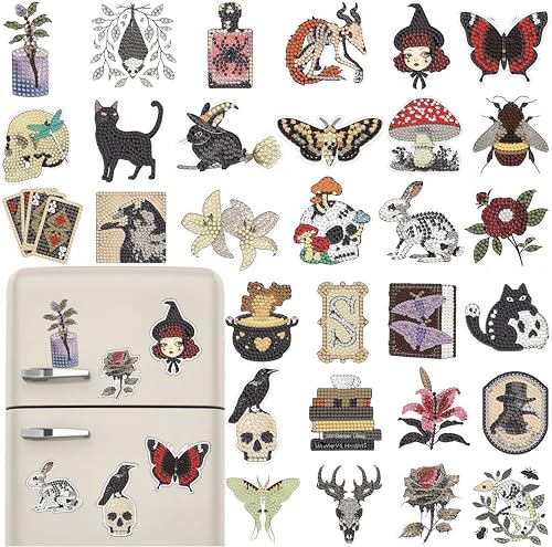 30 Pcs Gothic Diamond Painting Magnets Kits Diamond Art Fridge Magnet Refrigerator Sticker Diamond Painting kit for Beginners Adults DIY Art Craft Gifts Home Decors - color: Gothic