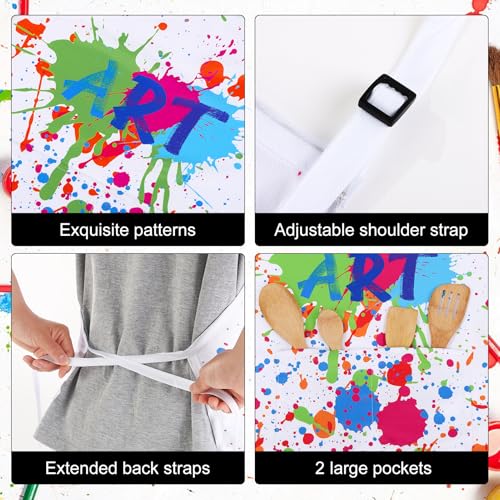 3 Pcs Painting Artist Apron with 2 Pockets, Colorful Artist Smock, Adjustable Painting Aprons for Adults - color: White
