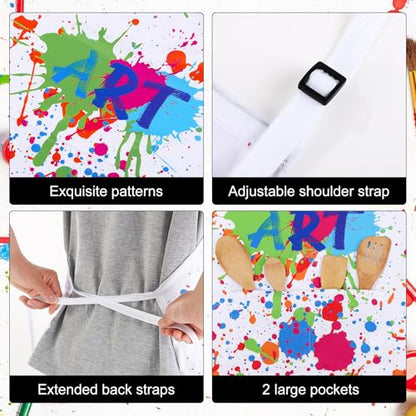 3 Pcs Painting Artist Apron with 2 Pockets, Colorful Artist Smock, Adjustable Painting Aprons for Adults - color: White