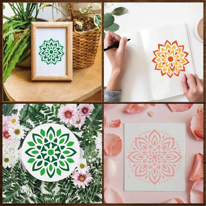 Stencils 4in 50pcs Craft Paint Template Reusable Plastic Templates Mandala Style DIY Crafts Stencil Decoration for Fabrics Window Wall Home Wood(4inch 50 Pack)