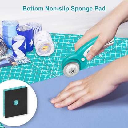 Headley Tools 12"x12" Rotating Cutting Mat, Self Healing Mat with 360-Degree Rotation & Anti-Slip Base, Sewing Board Cutting Mat Perfect for Fabric Quilting Leather Hobby Project, Light Blue - color: LIight blue, size: 12"L x 12"W