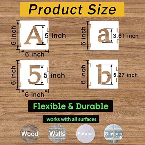 5 Inch Alphabet Letter Stencils, 65 Pcs Reusable Plastic Letter Number Symbol Interlocking Drawing Template Kit for Painting on Wood, Wall, Fabric, Rock, Signage, Door Porch - size: 5 Inch