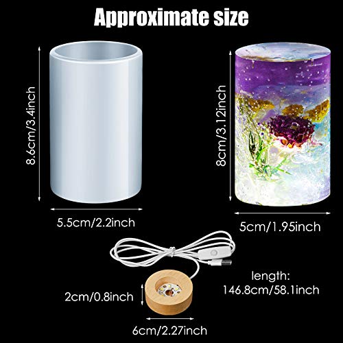 Honoson 3 Pieces Light Resin Silicone Mold Set, Includes 1 Resin Mold and 2 USB Powered Wooden Lighted Base Stands for DIY Table Candle Desktop Lamp Ornaments(2 x 3.5 Inches,Column) - size: 2 x 3.5 Inches, style: Cylinder