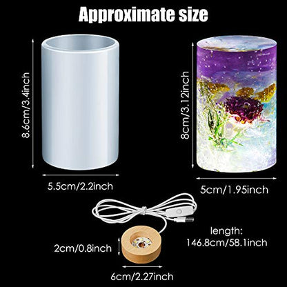 Honoson 3 Pieces Light Resin Silicone Mold Set, Includes 1 Resin Mold and 2 USB Powered Wooden Lighted Base Stands for DIY Table Candle Desktop Lamp Ornaments(2 x 3.5 Inches,Column) - size: 2 x 3.5 Inches, style: Cylinder