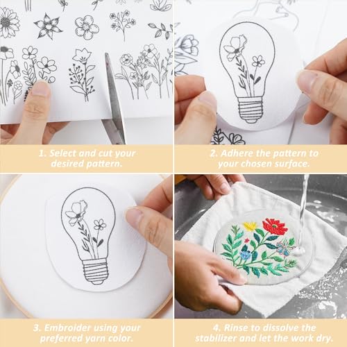 Water Soluble Stabilizer Embroidery Pattern - Flower Letter Stick & Stitch Embroidery Paper Wash Away, Wildflower Hand Sewing Patterns for T-Shirt Bag Towel (4 Sheets) - style: Letter975