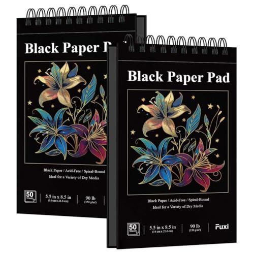 Fuxi Black Paper Sketchbook, 2-Pack - 5.5" x 8.5" | 90lb/150gsm Black Sketch Paper, 50 Sheets Per Pad - color: Black