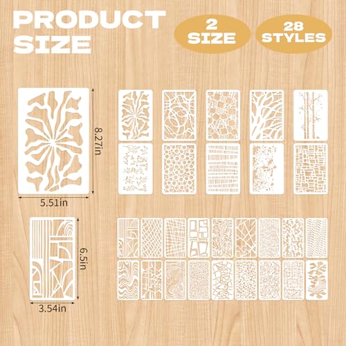 28 Pcs Texture Stencils for Crafts Reusable Mixed Size Abstract Texture Templates Featuring Wave Crackle Lines Grid Plant Geometric Stencils for Painting on Wall Canvas Card Making DIY Projects - style: Style 1