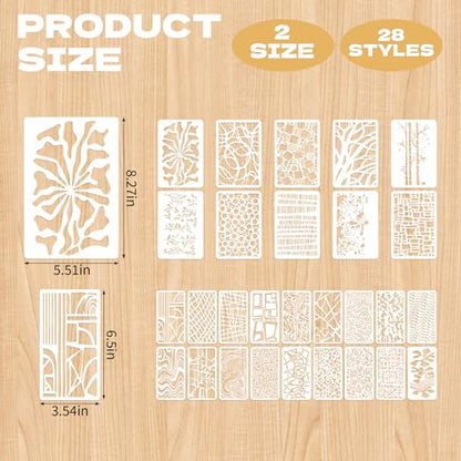 28 Pcs Texture Stencils for Crafts Reusable Mixed Size Abstract Texture Templates Featuring Wave Crackle Lines Grid Plant Geometric Stencils for Painting on Wall Canvas Card Making DIY Projects - style: Style 1