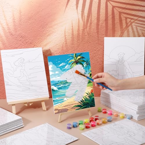Harloon 36 Pcs 8 x 10 Inch Pre Drawn Canvas for Painting Afro Queen Pre Stretched Canvas Painting for Adults Sip and Paint Party Supplies Favor - style: Hawaiian